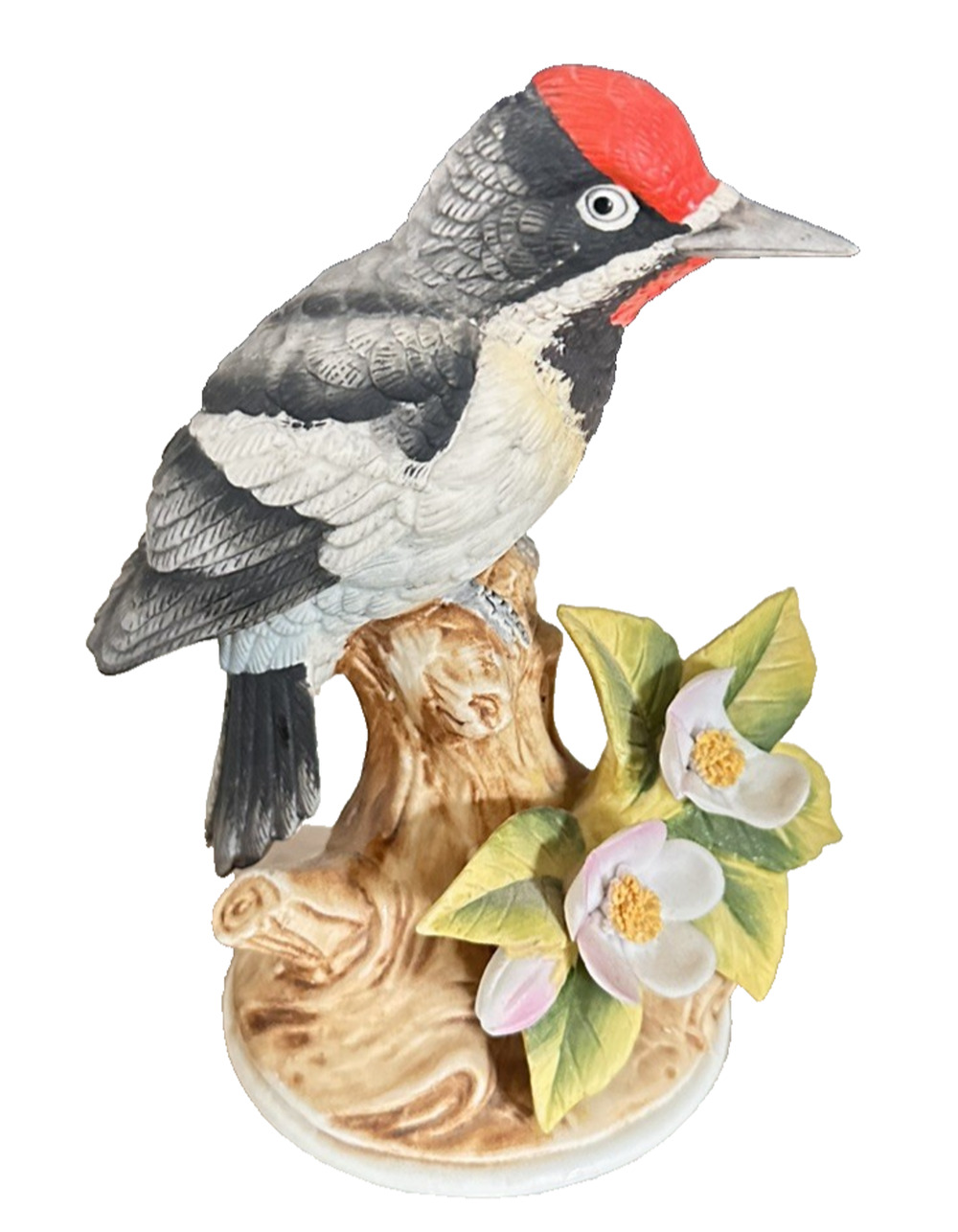 Vintage Andrea By Sadek Downy Woodpecker Porcelain Figurine 9386 with Pedestal